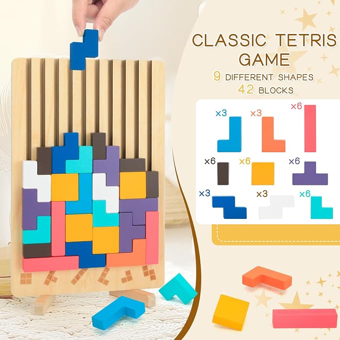Wooden Stacking Puzzle Toy,3D Colored Wooden Puzzle,Russian Montessori Brain Blocks Puzzles Toys for Boys and Girls,Board Jigsaw Game Toys for Brain Teasers for Toddlers 3-8Years
