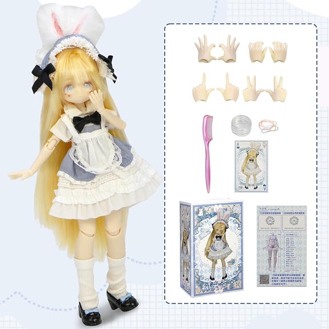 BJD Dolls 1/8 BJD Doll 9" Ball Jointed Doll Dress Up Dolls Collectible Figures Collection Gift for Party Birthday Ages 15 and Up PVC & ABS Costume Included Collectible Figure, Bunny Tea Party
