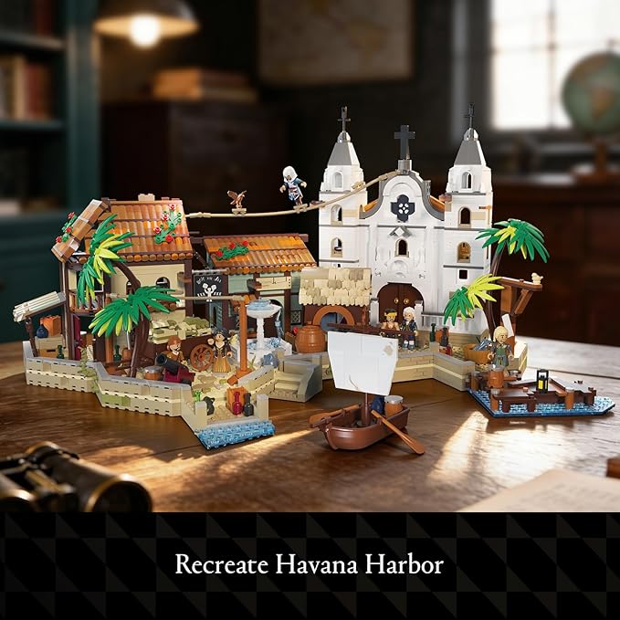 Wise Block Assassin's Creed Black Flag Havana Harbour Scene Building Set - Collectible Pirate Themed Build with 6 Minifigures for Fans, Building Block Gift for Adults Ages 18+, HA395106