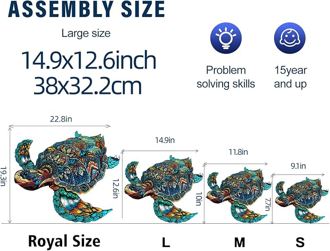 Jigfoxy Wooden Puzzles for Adults, Sea Turtle Wooden Jigsaw Puzzles for Adults Kids, Unique Animal Shape Wood Cut Puzzles, Christmas Thanksgiving Gifts for Friend Turtle Lover (L-14.9*12.6in-301pcs)