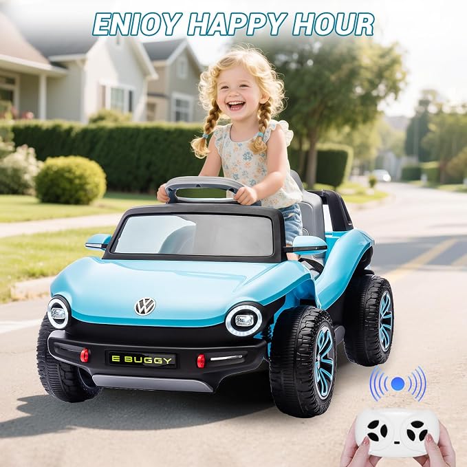GarveeLife 12V Kids Ride On Car Licensed Volkswagen Beetle Electric Ride On Toy for Toddlers 4 Wheeler Vehicle with Parental Remote, Battery Level Display, LED Lights, USB, Horn, Music, Blue