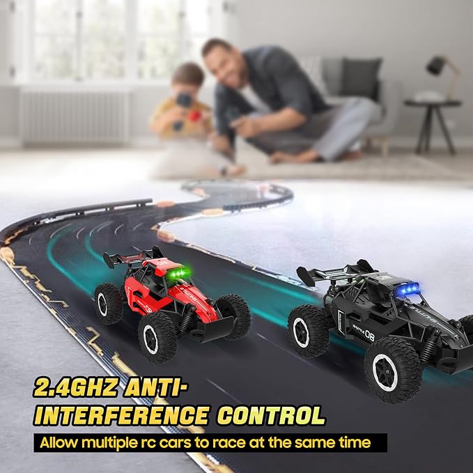 Remote Control Car for Kids 3 4 5 6 7+, 20 KM/H High-Speed RC Cars with LED Lights, 2.4GHz 2WD Monster Truck Toys,Toy Cars for Girls Boys,Christmas & Birthday Gifts,Upgraded Anti-Collision Shaft–Red