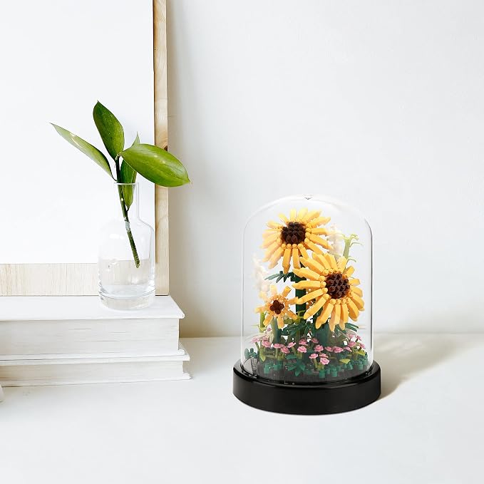 Sunflower DIY Building Blocks Kit - 545 PCS Botanical Flower Bouquet Micro Bricks for Adults and Ages 14+, Creative STEM Gift, Home & Office Decor with Dust Cover