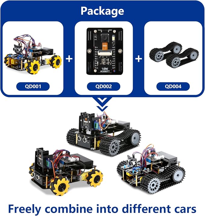 Robotics for Kids Ages 12-16, ACEBOTT 4 in 1 Smart Robot Kit with 3MP Camera + Tank Car, STEM Toys Coding Kit Compatible with Arduino & Scratch, App & Remote Control, for Kids & Teens