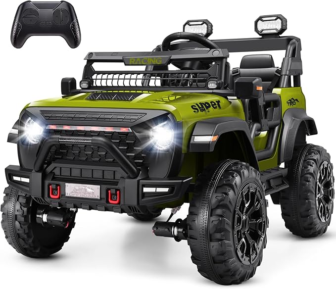 Hikole 24v Kids Ride on Car with 20" Width Seat, 2 Seater Battery Powered Electric Car, 4x100W Motor, Remote Control, 24 Volt Ride on Toy for Boys Girls, Green