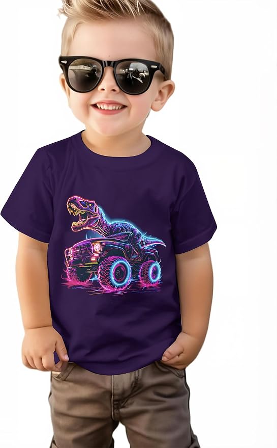 Lovekider Cotton Shirt for 3-6T Boys Truck Dinosaur Toddler Kids T-Shirt Short Sleeve Excavator Construction T-Rex Tee Shirts