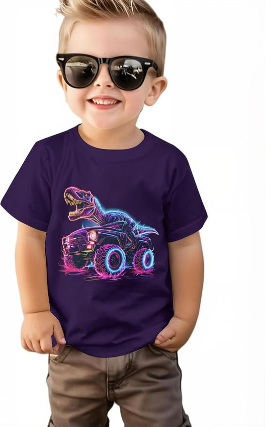 Lovekider Cotton Shirt for 3-6T Boys Truck Dinosaur Toddler Kids T-Shirt Short Sleeve Excavator Construction T-Rex Tee Shirts