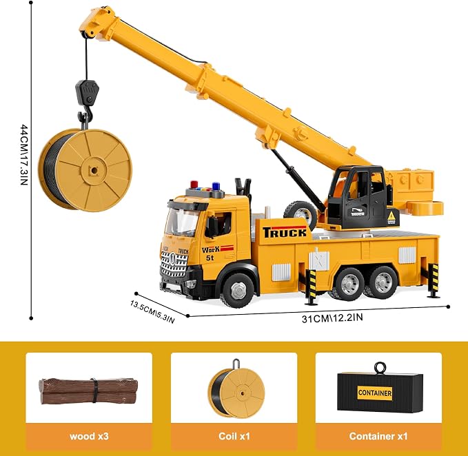 Mobile Crane Tow Truck Toy for Logging Farm Port Shipyard Building Bridge Construction Vehicles Engine Machine City Gravity Lifting Arm Kids Boys Age 3-5 4-7 Years Old Christmas Birthday Easter Gifts