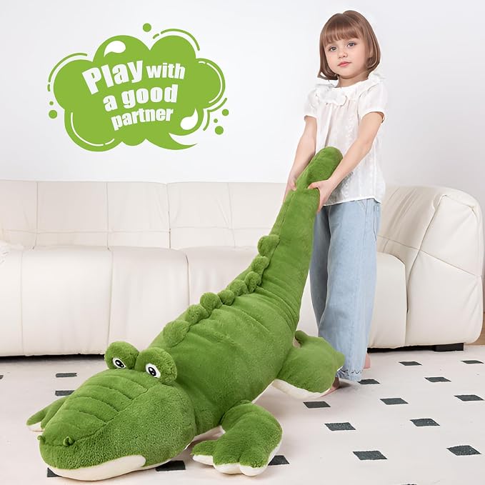 FFxiong 60 inch Green Giant Alligator Plush Stuffed Animal Toy 5 Feet Huge Big Soft Body Long Pillow Cute Extra Large Crocodile Plushies Gift for Kids Girl Boy Birthday Valentines Christmas