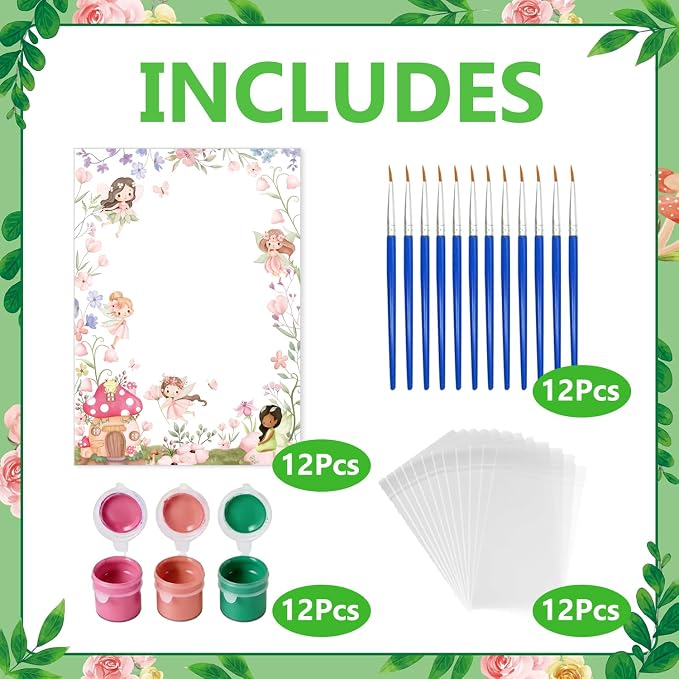 Xvvti 12PCS Fairy Party Favors- DIY Fairy Wood Painting Kits with Art Supplies – Fun Thank You Gifts, Birthday Party& Goodie Bag Stuffer