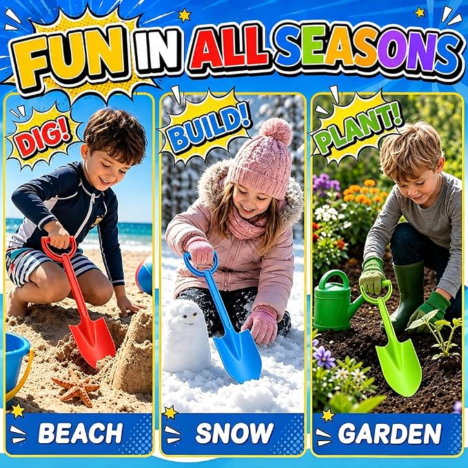 16" Beach Shovel Spade Scoop Sandbox Toy, Heavy Duty Shovel Garden Digging Sand Toy for Adults, Water Pool Bathtub Toy for Kid 4-8 8-12 Gift, Summer Vacation Camping Travel Essential - Blue Red Green