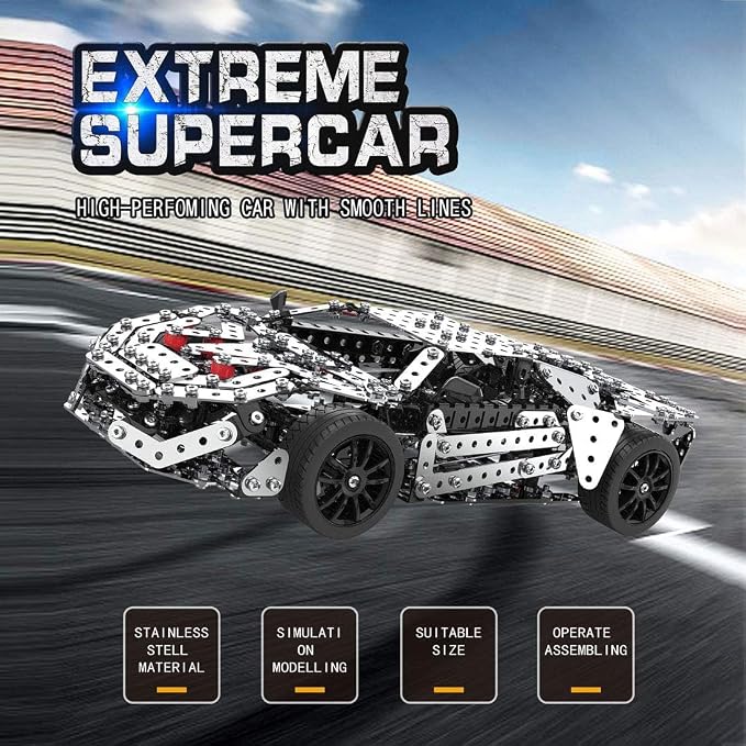 Building Sets Stem Assembly Metal 3-D Puzzle Off-Road Model Car Building Kit Construction Set Toys Assembly RC Metal Racing Car 867PCS/Included Motor