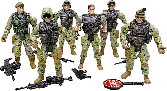 SCAHOW 6pcs Military Action Figures, Soldier Toys for 3 4 5 6 7+ Year Old Boys, Amy Men Action Figures & Playsets with Accessories, Gifts for Kids Toddlers, Christmas Stocking Stuffers Party Favor