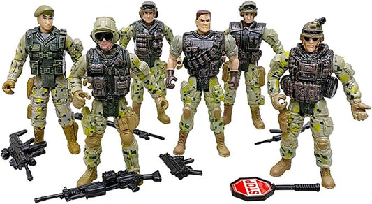 SCAHOW 6pcs Military Action Figures, Soldier Toys for 3 4 5 6 7+ Year Old Boys, Amy Men Action Figures & Playsets with Accessories, Gifts for Kids Toddlers, Christmas Stocking Stuffers Party Favor