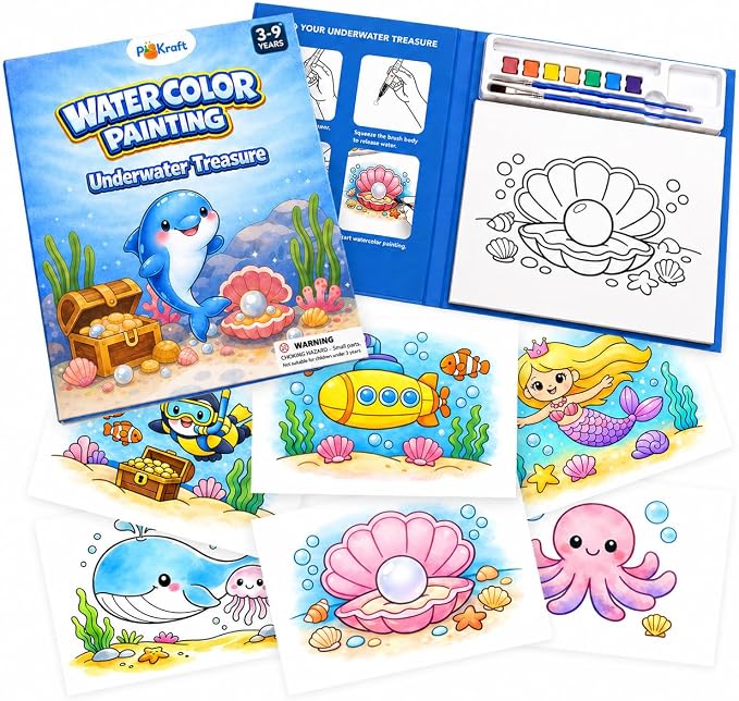 Underwater Treasure Water Coloring Book for Kids, DIY Paint with Water Kits, Fast-Drying & Washable, Multicolor Fun for Creative Minds, Perfect Educational Gift for Toddlers