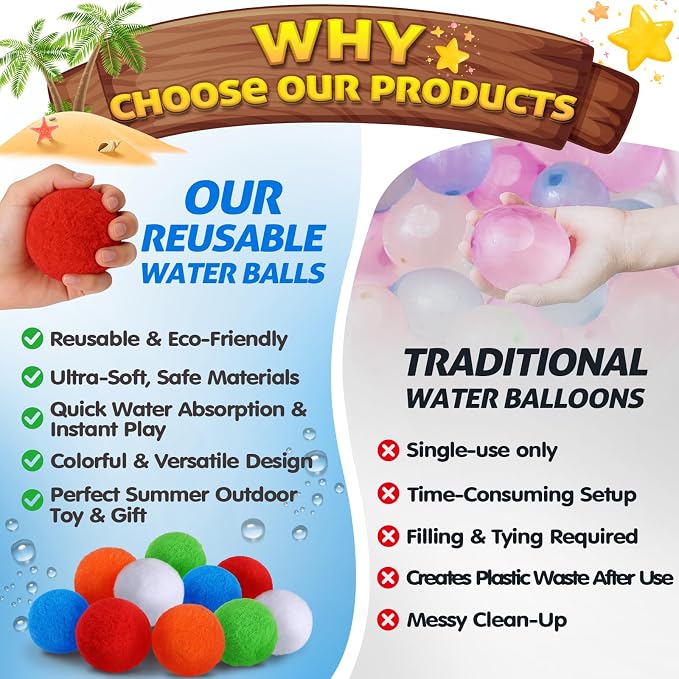 Reusable Water Balloons Set for Kids, Slingshot with 10 Soft Balls, Outdoor Indoor Toys for Backyard Pool Beach Summer Water Fight Play Games for Boys Girls Adult