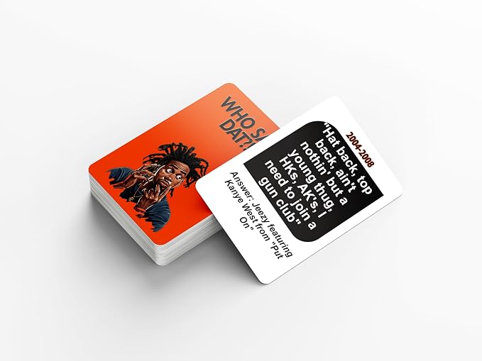 Kinfolk Who Said Dat Hip Hop Trivia 76 Rap Lyric Guessing Cards, Party Music Edition, Test Your Hip Hop IQ Urban Culture Card Game for Family and Friends, Squad Challenge