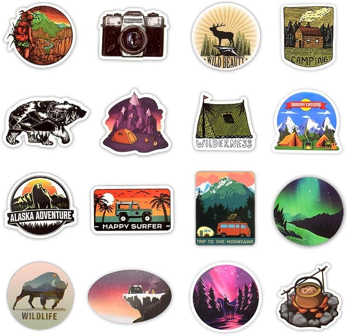 Stickers for Water Bottles Outdoor, Nature Stickers Camping Stickers Adventure Stickers for Yeti Stickers for Cooler Stickers and Decals Waterproof Vinyl Stickers for Teens Boys Kids,Girls 50Pcs