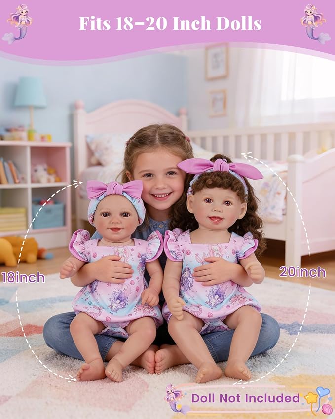 BABESIDE Reborn Baby Doll Clothes for 18-20 Inch Dolls,Mermaid Outfit Set, Cute Baby Doll Accessories for Reborn Girl Dolls