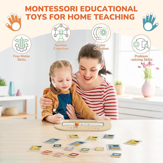Montessori Math Toy for Kids 3-5, Double-Sided Finger Counting Board with Writing Board & Number Blocks, Preschool Learning Toy for Addition & Subtraction, Educational Gift