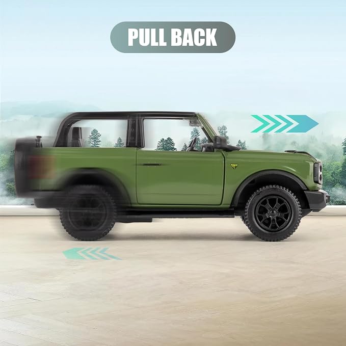 Ford Bronco Badlands 2dr Car Model, 1:36 Diecast Ford Toy Cars, Collectible Pull Back Car Gift for Kids Boys Girls(Green)