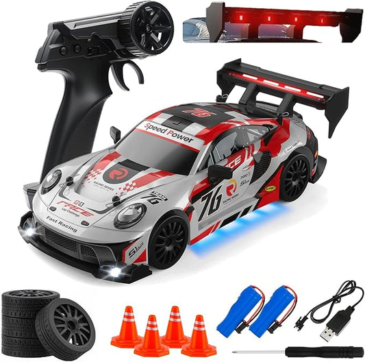 RC Drift Car, 1:24 Scale Remote Control Vehicle for Kids,2.4GHz 20KM/H 4WD High Speed RC Cars with LED Light, Two Batteries & Drifting Tires Racing Sport Toy Cars for Adults Boys Girls Kids 8606RD
