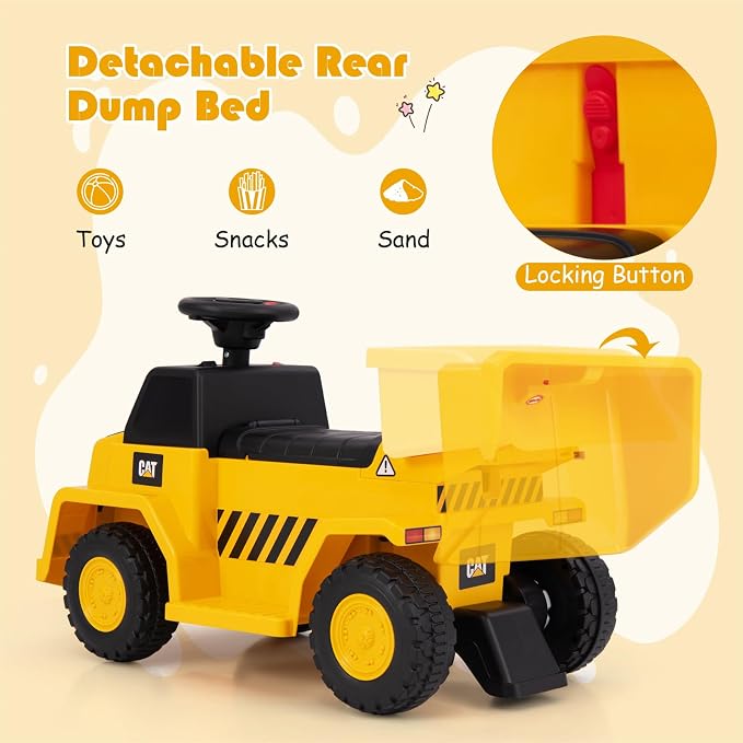 Costzon Ride on Dump Truck, 6V Licensed Caterpillar Ride on Construction Vehicle with Adjustable Dump Bed, Horn & LED Lights, Kids Gift Battery Powered Ride on Toy for Toddlers 18-36 Months