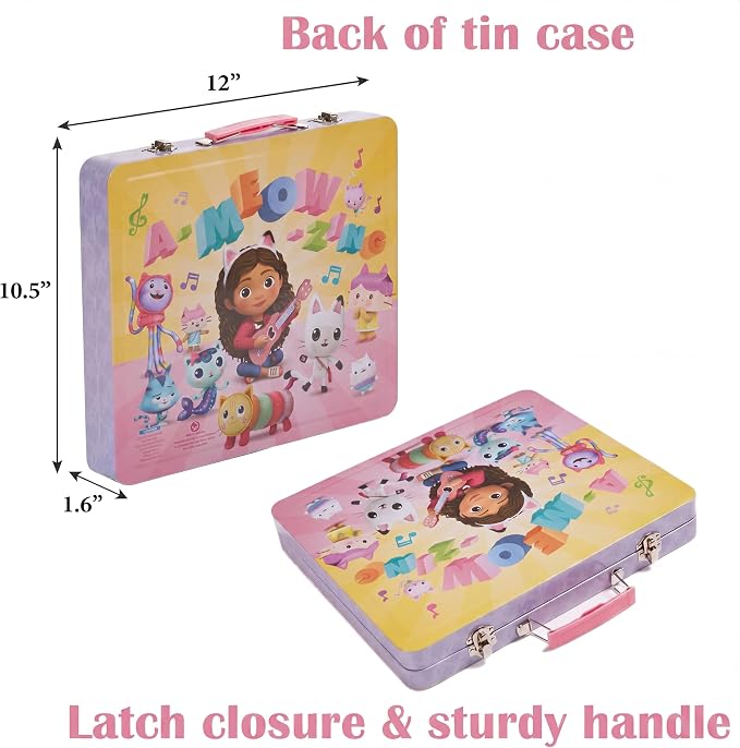 Innovative Designs DreamWorks Gabby’s Dollhouse Deluxe Activity Set with Carrying Tin, Coloring Sheets, Tattoos, Stickers, & Art Supplies