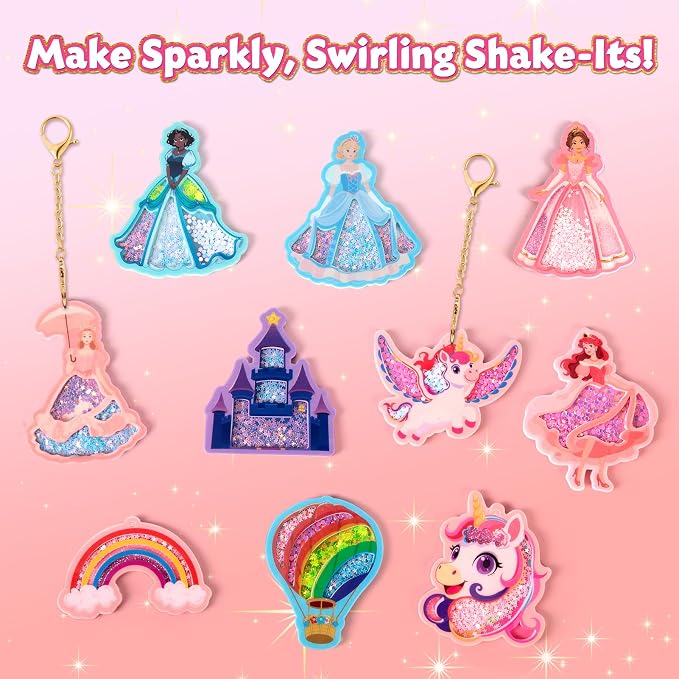 BoxNoble Shake-its Glitter Craft Kits, DIY Art Kit for Kids - Fun Shake Art Supplies, Creative Arts and Crafts Activity Gifts for Girls & Boys Ages 4 5 6 7 8 9 (Unicorns & Princesses)