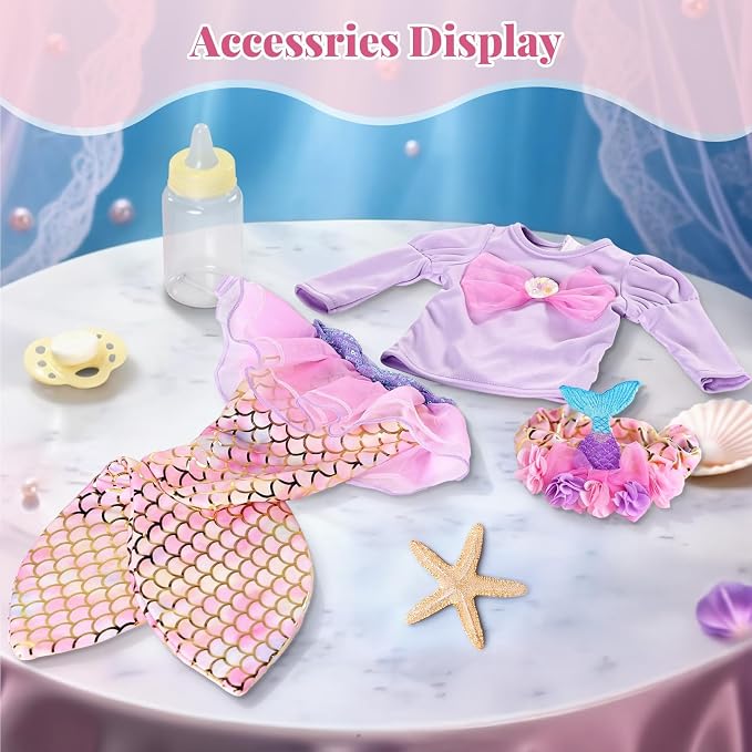 BABESIDE Mermaid Baby Doll Girl, 15-Inch Realistic Soft Baby Dolls with Shiny Mermaid Tail & Accessories, Cute Mermaid Toys for Girls Ages 3+ Kids, Christmas, Birthday