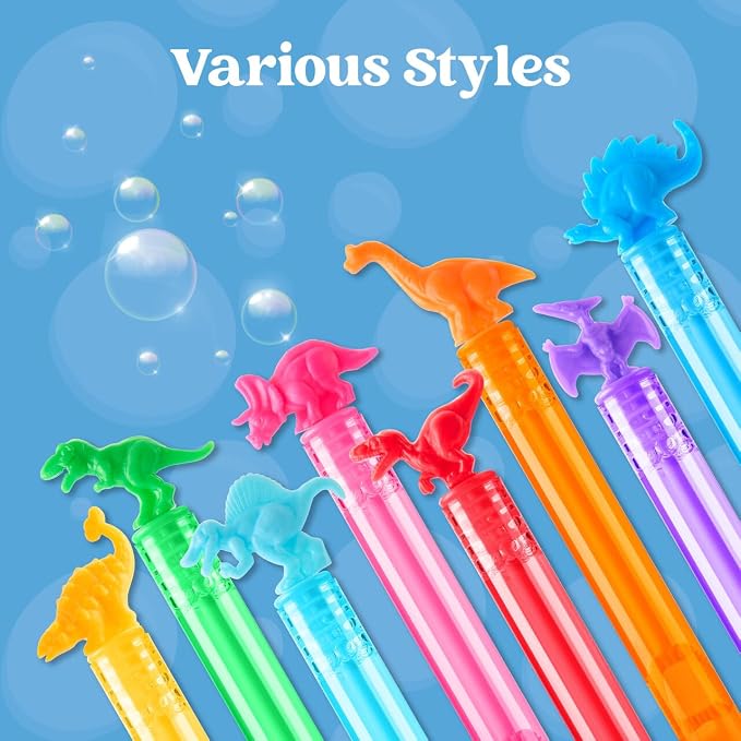 JOYIN 32 Pack Bubbles Party Favors for Kids, 8 Colors Dinosaur Mini Bubble Wands, Easter Basket Goodie Bag Stuffers, Treasure Box Toys, Classroom Prizes for Boys Girls
