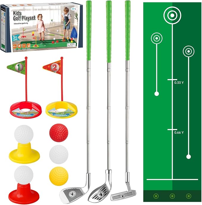 Liberry Toddler Golf Set, Retractable Toy Golf Clubs with Putting Mat & Storage Bag for Kids Ages 3 4 5, Indoor and Outdoor Sports Games Birthday Gift for Boys Girls
