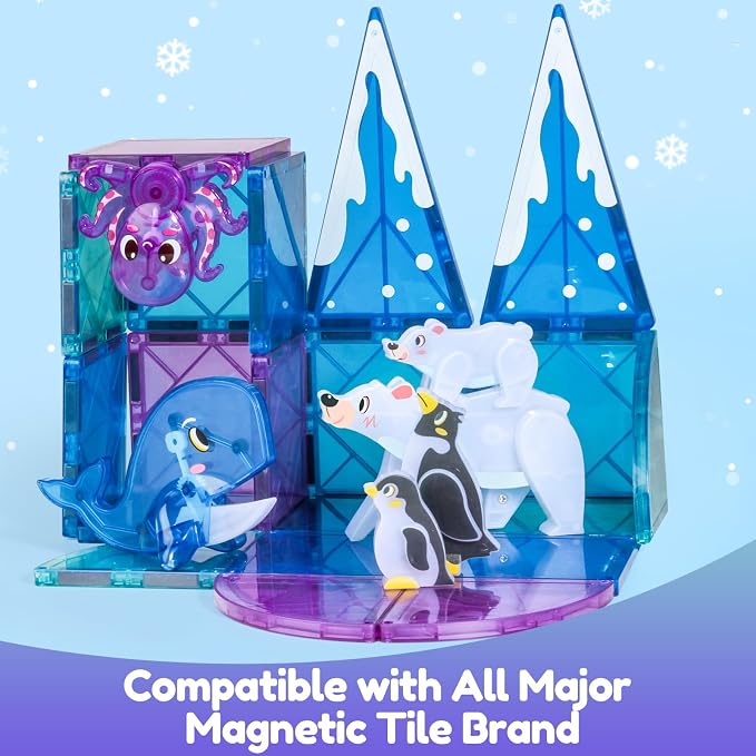 Oriate Magnet Arctic Animals for Magnetic Tiles, 6pcs Movable Joints Zoo Animals for Magnetic Blocks, Animal Toys Compatible with Magnetic Tiles, Educational Magnetic Building Tiles for Kids