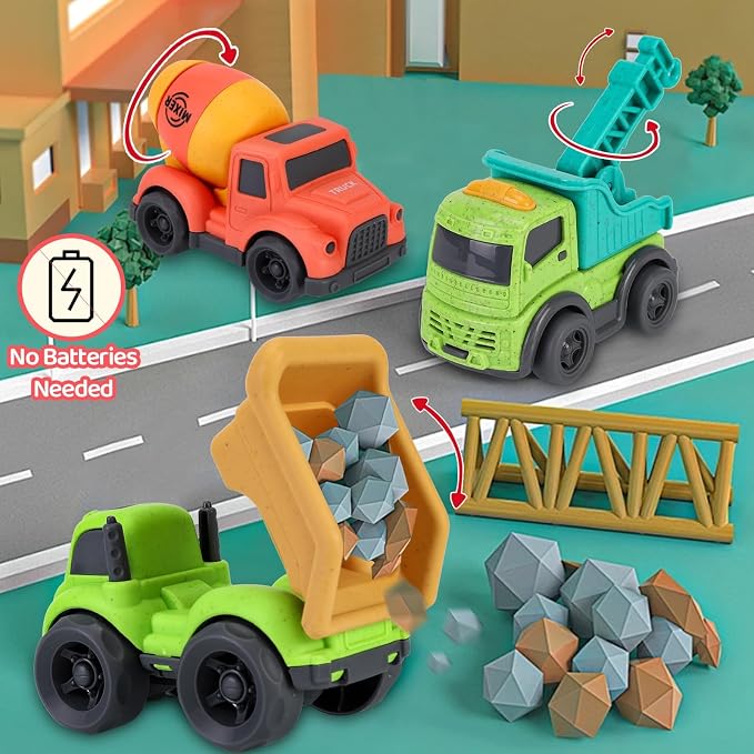 Toddler Cars Toys for 2 3 Year Old Boy, 3 in 1 Dump Truck Mixer Cement and Crane Toys for Baby Boy Girls, BPA Free, Phthalates Free, PVC, Outdoor Toy for Toddlers 2-4, Easter Birthday Gifts for Kids