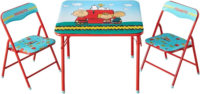 Idea Nuova 3-Piece Furniture Set with 1 Square Table & 2 Folding Chairs for Kids, Peanuts