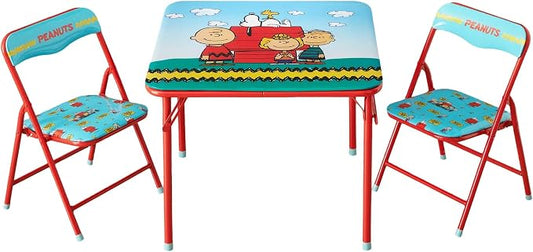 Idea Nuova 3-Piece Furniture Set with 1 Square Table & 2 Folding Chairs for Kids, Peanuts