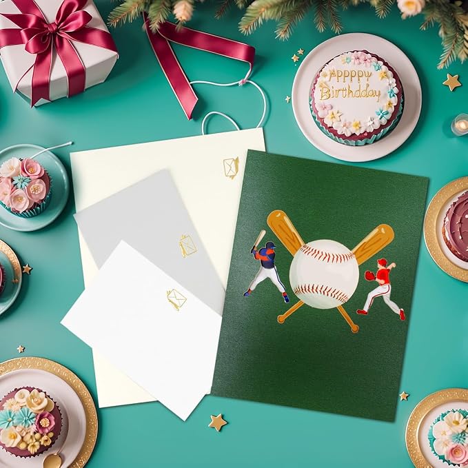 Musical Baseball Pop Up Cards, Light & Music Dad Birthday Cards, Music Pop Up Fathers Day Cards, 3D Sports Birthday Greeting Card, Father's Anniversary Card for Dad Husband Grandpa Men.