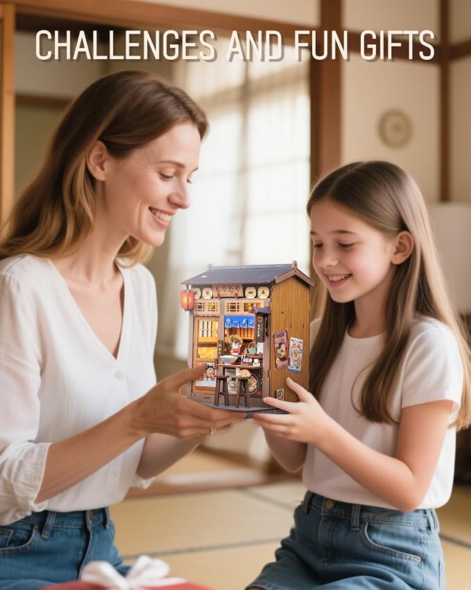 Cutefun Book Nook Kit - DIY Miniature House Kit for Adults, Japanese 3D Wooden Puzzle Tiny House with LED, Dollhouse Kit Bookshelf Insert Decor Creative Gifts for Teens and Beginners (Morita Ramen)