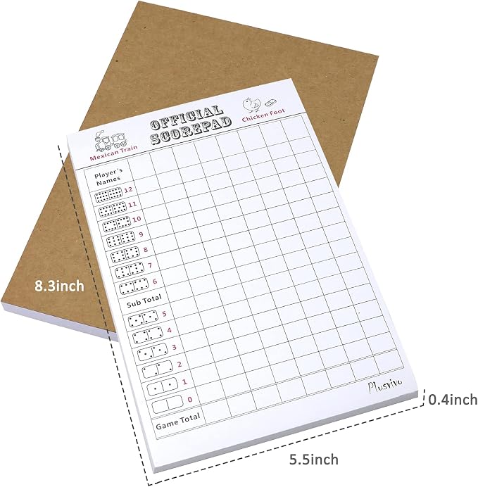 plusvivo Mexican Train Dominoes Accessories Set-Including a 7.89-Inch Wooden Mexican Train Hub up to 12 Players, 12 Metal Train Markers, and a 70-Sheet Mexican Train Score Pads