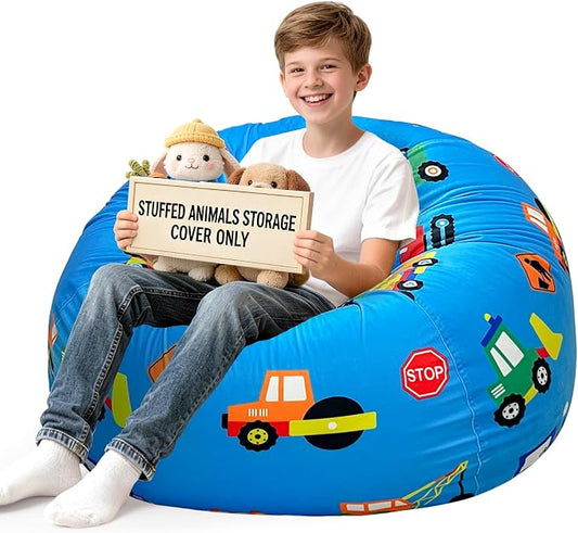 Lukeight Stuffed Animals Storage Bean Bag Chair Cover for Kids and Teens, Cozy Velvet Plush Toy Organizer Seat, Cover Only, No Filling Included, Long YKK Zipper, Side Pocket, XX-Large 36 x 20 in