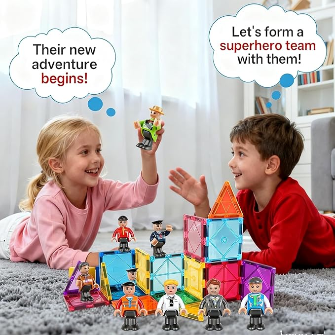 15PCS Magnetic People Figures for Kids-Community Helpers Toys Perfect for Magnetic Tiles Building Blocks,STEM Learning Toddlers Christmas Birthday Gifts,Magnet Tiles Expansion Pack(Styles May Vary)