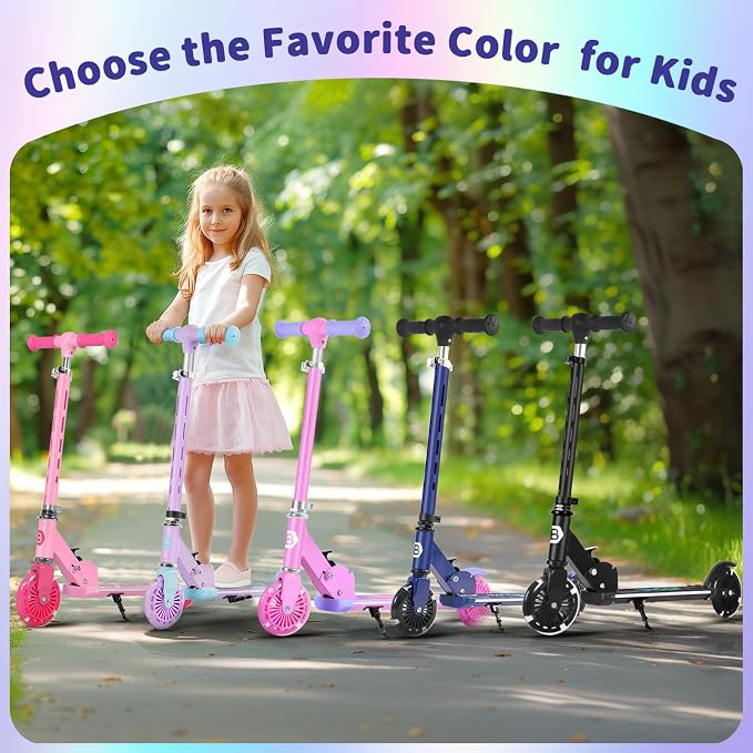 BELEEV V3 Scooter for Kids with Light-Up Wheels & Stem & Deck, 2 Wheel Folding Scooter for Girls Boys, 4 Adjustable Height, Lightweight Kick Scooter with Handy Kickstand for Children Ages 3-12