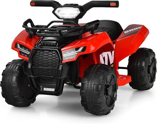 Costzon Kids ATV, 6V Battery Powered Electric Vehicle Four Wheeler Quad w/Storage Basket, Headlight, Horn, Music, MP3 & USB, Toddler 4 Wheeler Ride on Car Toy for Boys Girls 18-36 Months (Red)