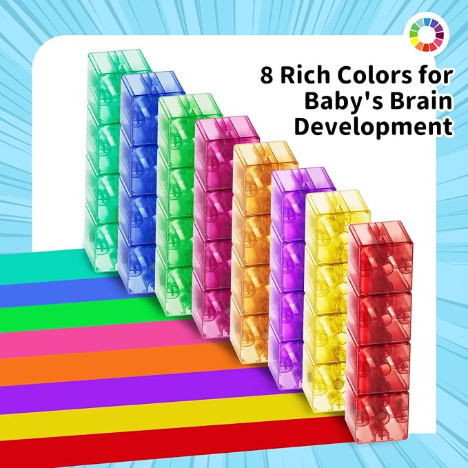 40 PCS Magnetic Blocks for Toddlers Age 1-3, 1.34" Transparent Large Magnetic Cubes for Kids , Magnet Blocks Montessori Sensory Toys for Boys Girls Birthday Gift, Big Building Cube Preschool STEM Toy