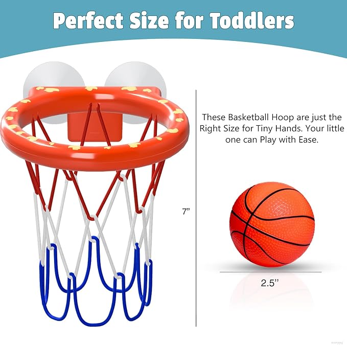 MARPPY Bath Toys – Bathtub Basketball Hoop for Toddlers and Kids, Bath Toy Shower Toy with 4 No-Hole Balls and Suction Cups Basketball Hoop Bath, Tub Toys for Kids and Toddlers