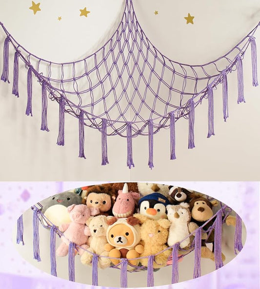 mirolam Stuffed Animal Storage Hammock Net - Toy Hammock Net for Stuffed Animals Corner - Hanging Stuff Animal Organizer Holder Large Size Baby Nursery Room Decor