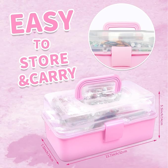 Bobbie Art Arts & Crafts Box 3000+ pcs Deluxe Craft Supplies Box Pink Box - Art Crafting Kit Birthday Gifts for Kids, School Supply for Ages 4-12