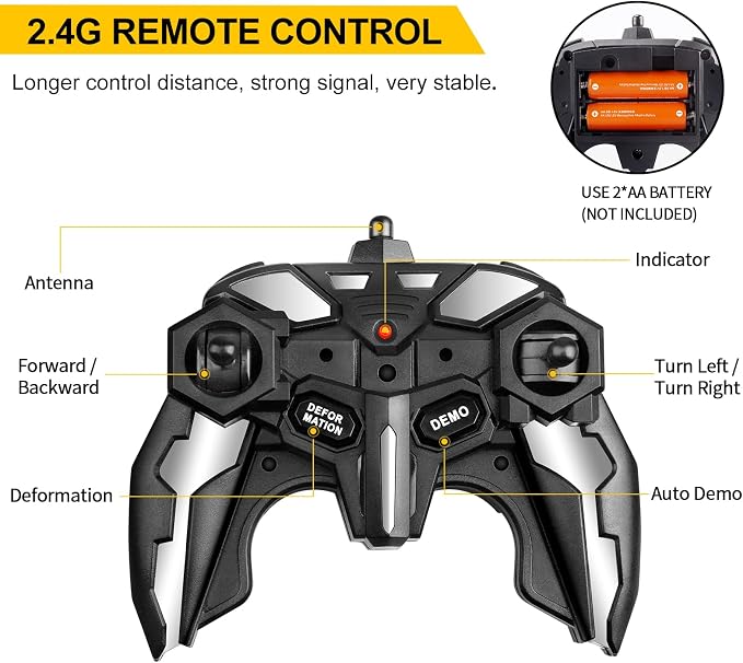 Blackma Transform RC Car Toy - Remote Control Car with Flashing Lights, One-Button Deformation, 2.4GHz & 360° Rotation, Gift for Kids Boys Girls Ages 4-12 - Yellow