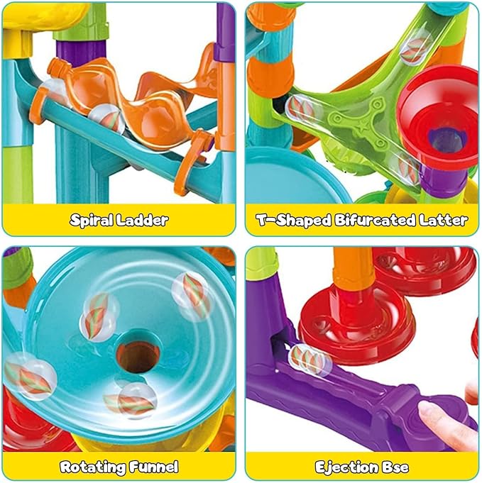 Toys for Boys 4-6 - Marble Runs 3D Maze Game DIY Educational Toys for Kids 5-7 Birthday Gift,Track Pipe Building Blocks Mini Glass Marbles for Kids,Toys for 3+ Year Old Boys Christmas (142PIECES)