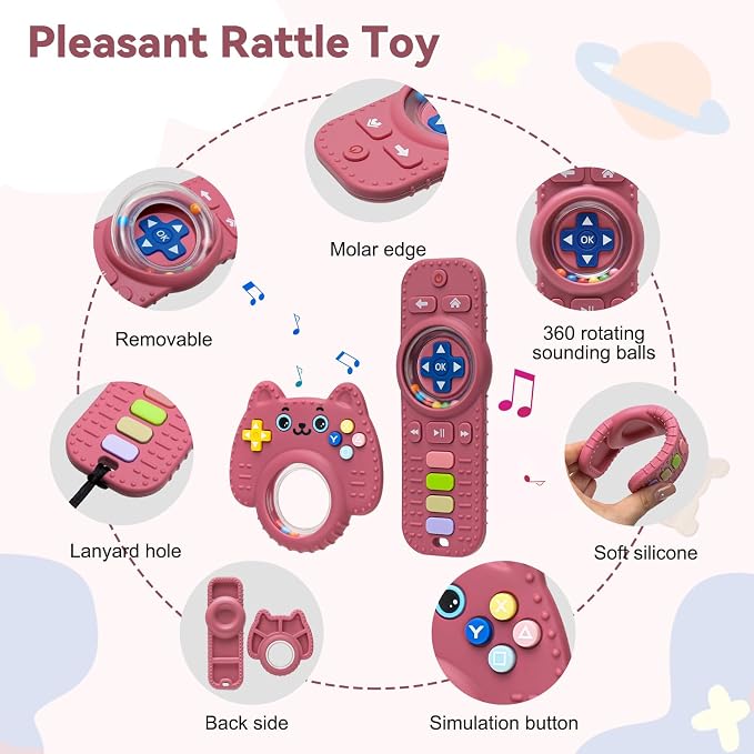 MISSLILI 2 Packs Teething Toy for Babies 0-6-9-12 Months, Silicone Baby Rattles Teether, Teething Relief Infant Toddles TV Remote Control Teether for 3-24 Months